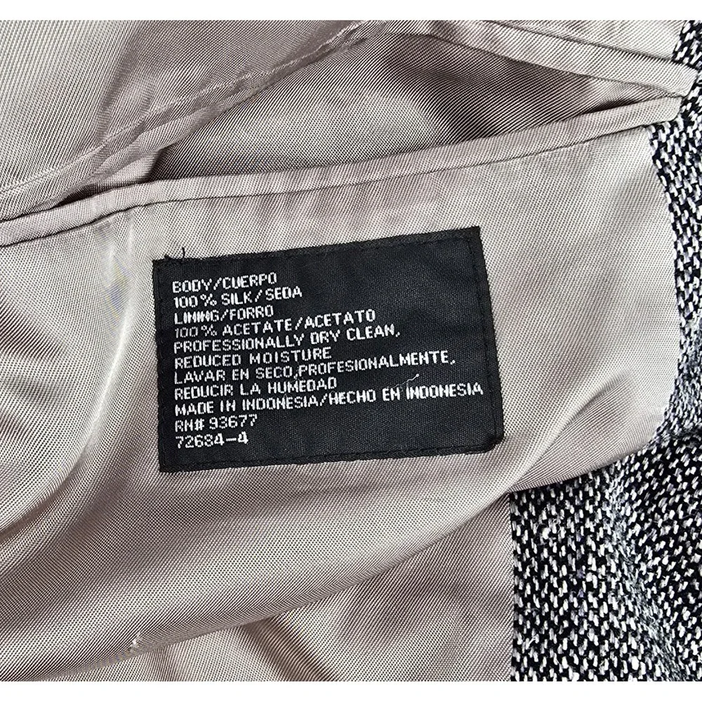 Stafford Blazer 46R 100% Silk‎ Tweed Black White Sport Coat Two Button